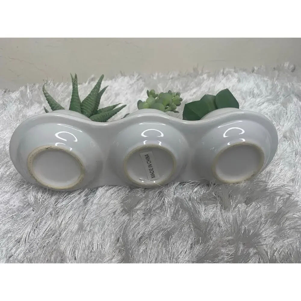 Faux Succulent Three Plant Modern Planter 3 x 9